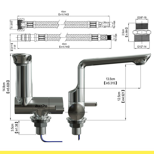 Bazpo 12V Water Faucet with Microswitch | RV Kitchen Faucet Solid Brass (5 BAR) - Chrome